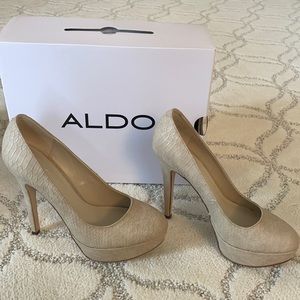 ALDO faux snake beige heels; worn only once or twice- amazing condition with box
